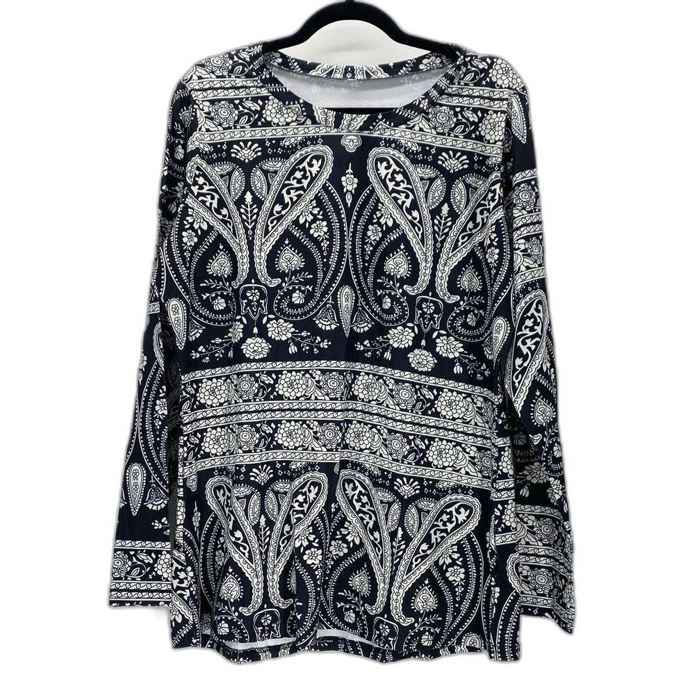 Women's Tunic Top Paisley Black and White Long Sleeve Queens Plus - Size16